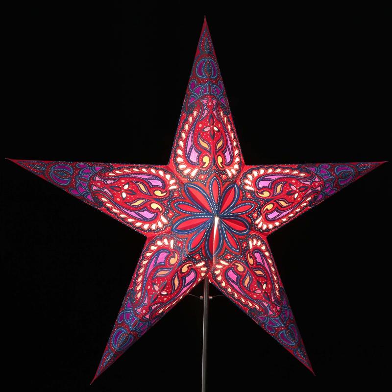 Aldebaran rot - Faltbarer Leuchtstern, Weihnachtsstern aus Papier mit 5 Zacken, 60 cm